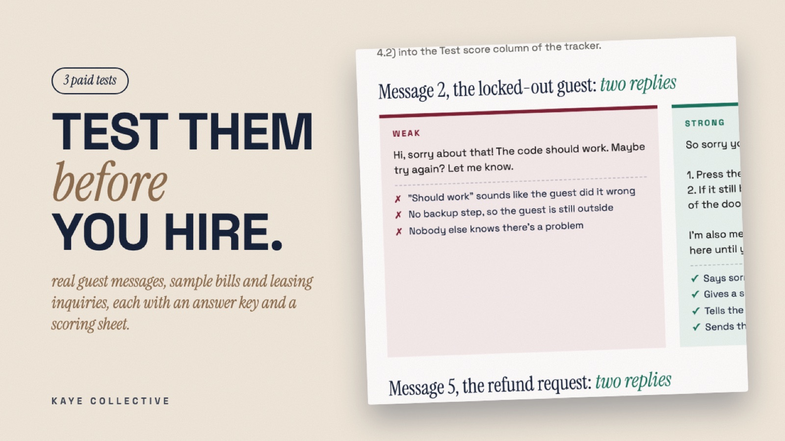 Inside the guide: a paid test with weak and strong guest replies